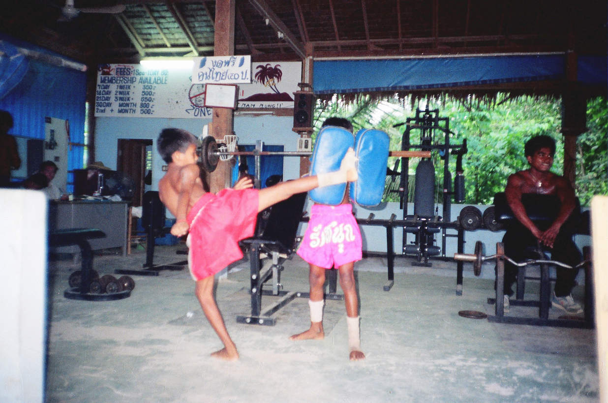 Two boys training Muay Thai at Lamai Gym on Koh Samui