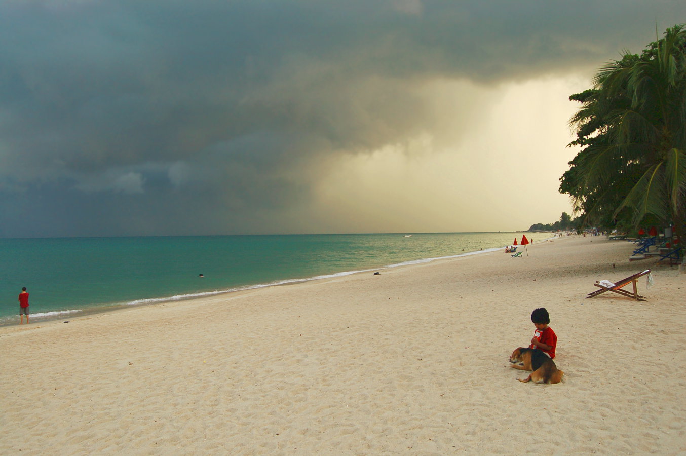 Dark rain clouds over Lamai Beach on Koh Samui